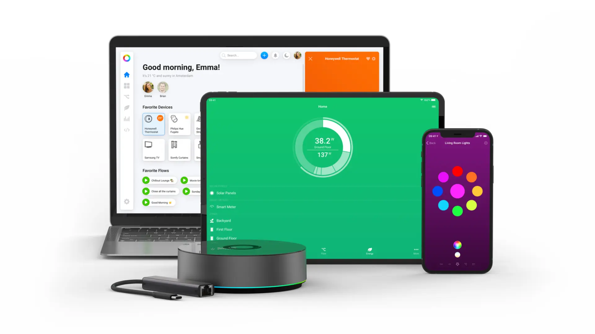 A Homey rendkívül egyszerűen működik. Az első lépés a Homey alkalmazás letöltése és telepítése a mobiltelefonodra vagy a táblagépedre.